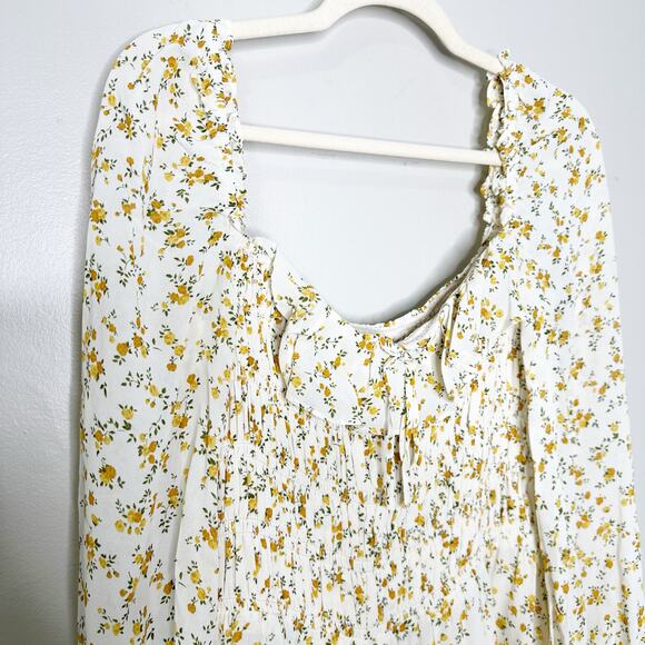 Reformation Morris Floral Mini Dress is Adagio Cream Gold Ruffle 10 NEW - Picture 3 of 7